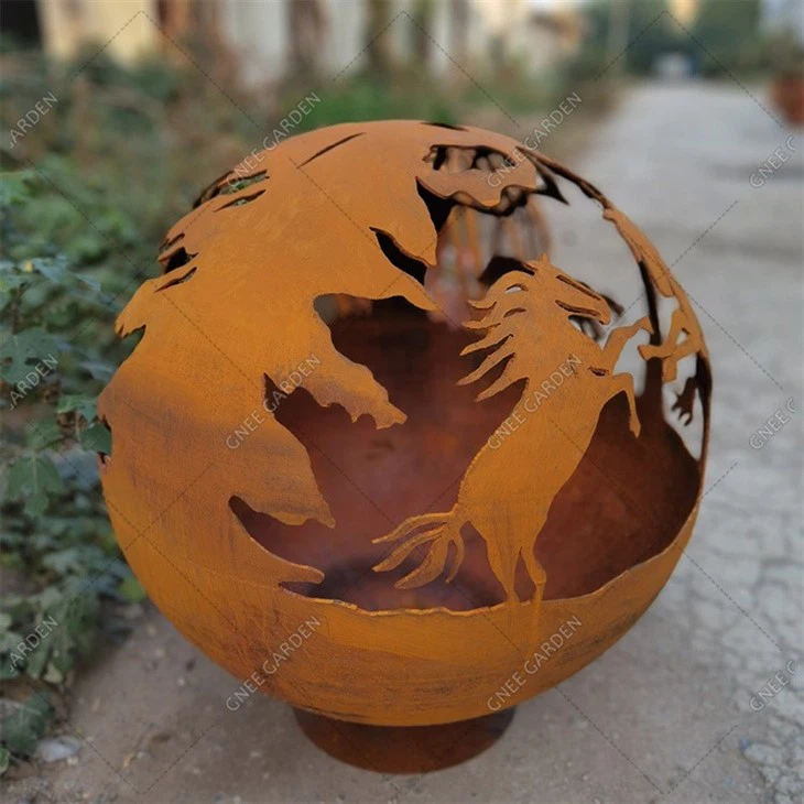 Backyard Customized Heating Corten Steel Sphere Rust