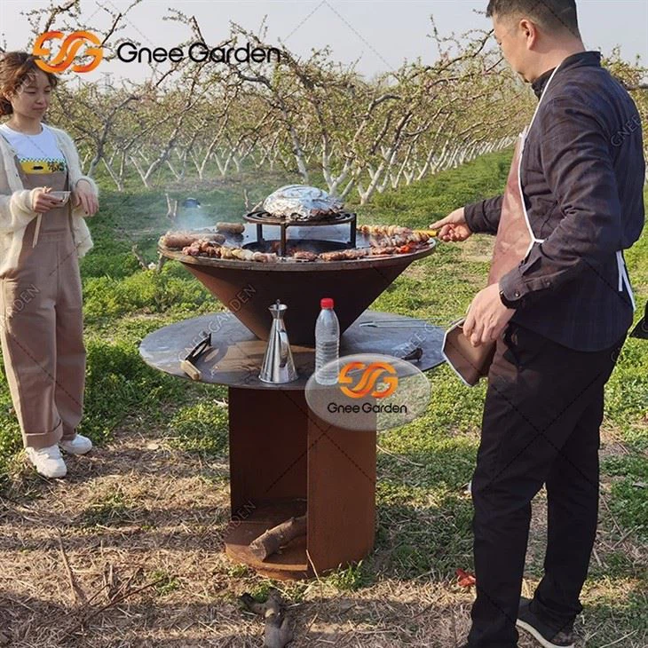 Double Layer Cooking Ring Commercial Charcoal Bbq Grill Corten Steel Barbecue Fire Pit