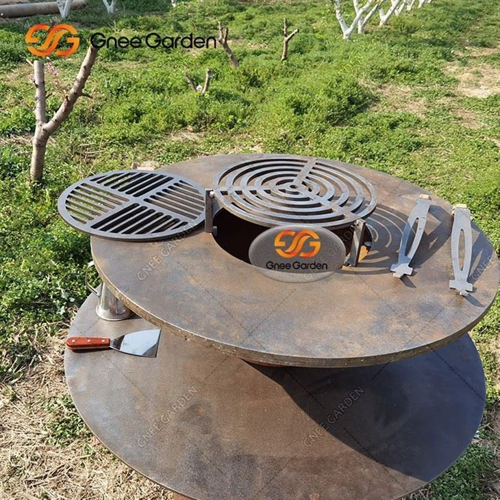 Double Layer Cooking Ring Commercial Charcoal Bbq Grill Corten Steel Barbecue Fire Pit