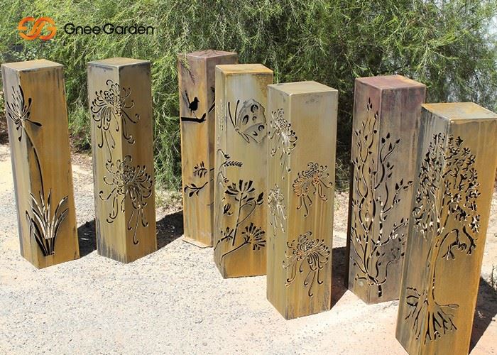 Garden Luxury Outdoor Rectangular Corten Steel Waterproof Light Bollard