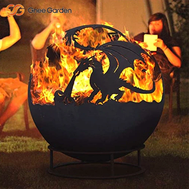 Corten Fire Sphere Roaring Dragon Pattern