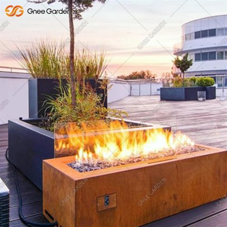 Rectangular Corten Steel Propane Rust Fire Pit Table