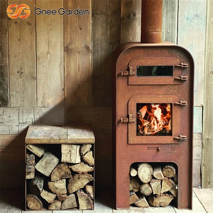 Corten steel fire-resistant hearth for outdoor use