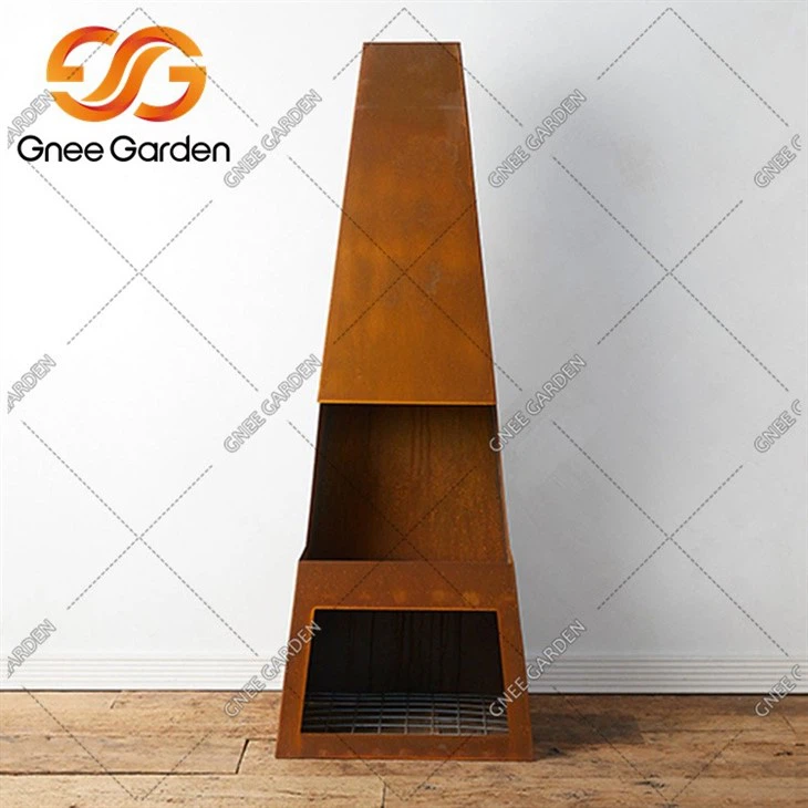 Pyramid shaped Corten outdoor fireplace